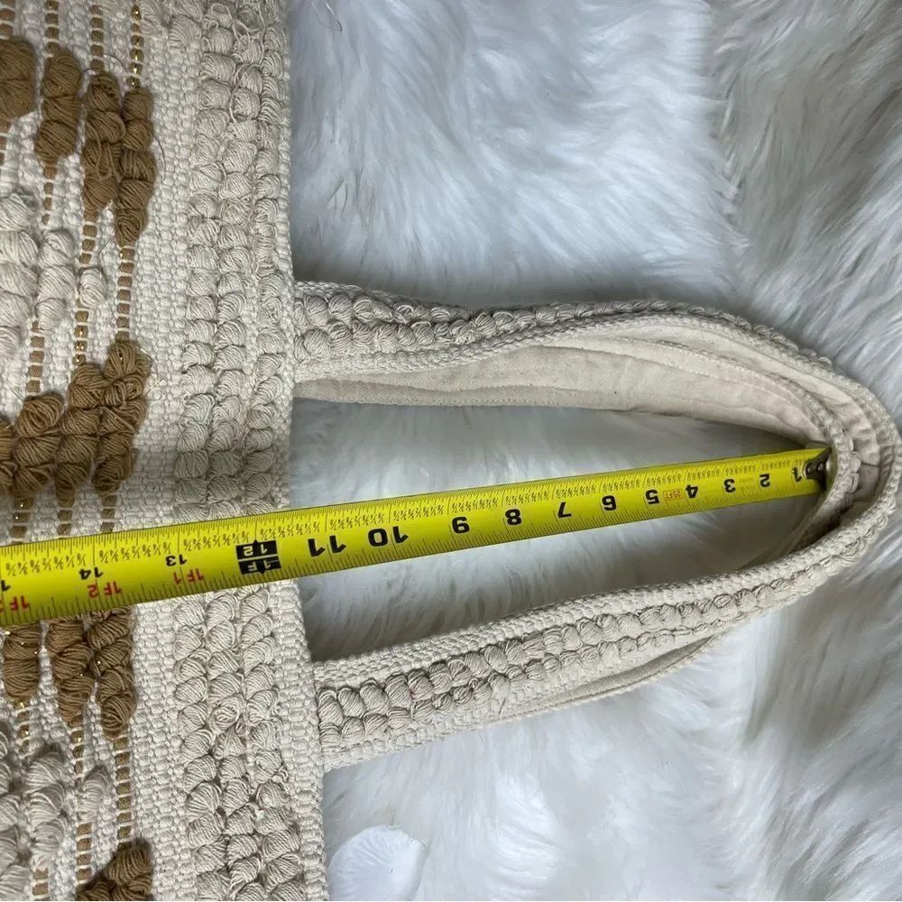 Evelyn K Hobo beige cotton extra large tote with brown and gold stitchin… - Picture 6 of 12